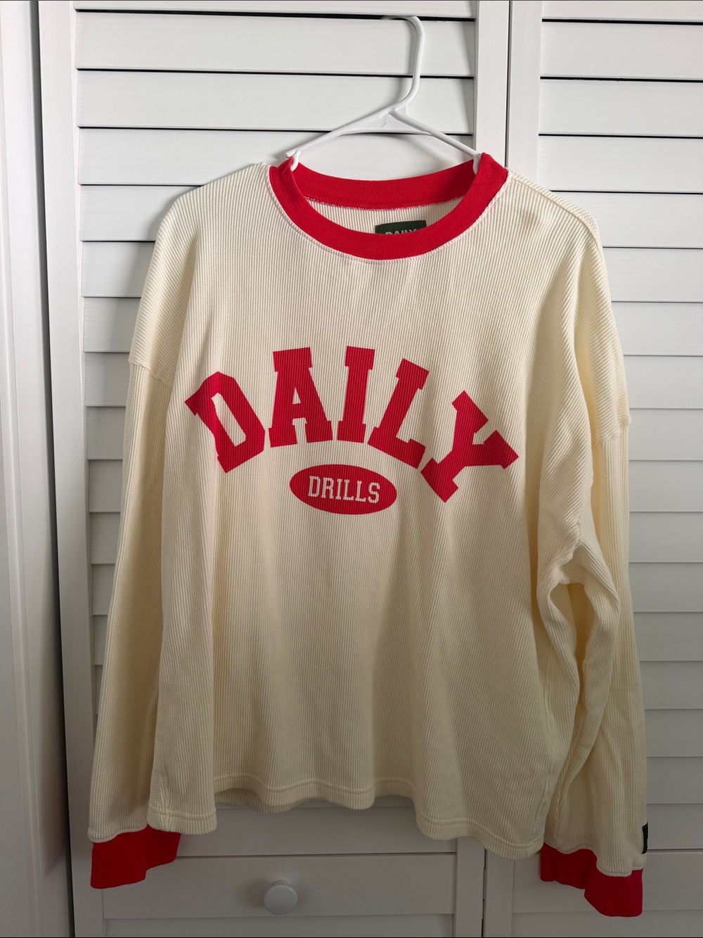 Daily Drills Cream Tee with Red Crew Neck